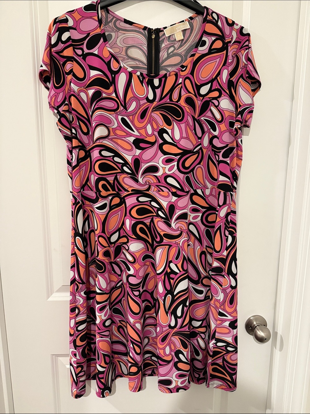 Michael Kors Pink Black Orange Abstract Scoop Neck Dress